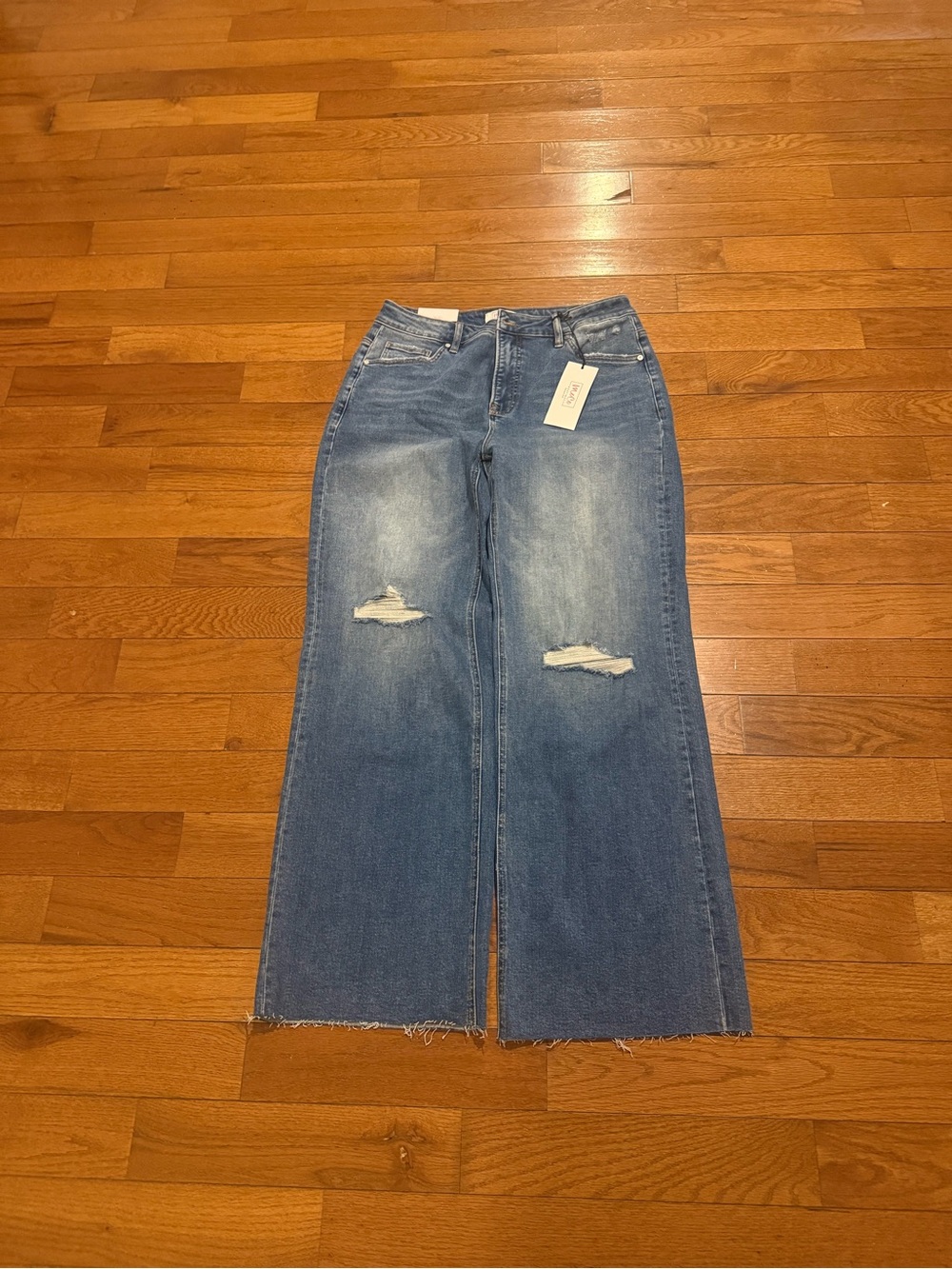 Boutique Wide Leg Distressed Jeans - Blue